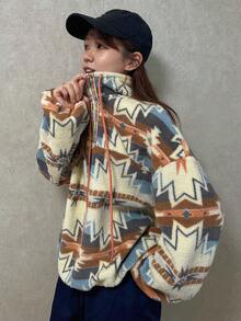 FRIFUL 女士立领撞色抽绳落肩长袖羊羔绒下摆收腰宽松休闲百搭卫衣，秋季保暖内衬，冬季