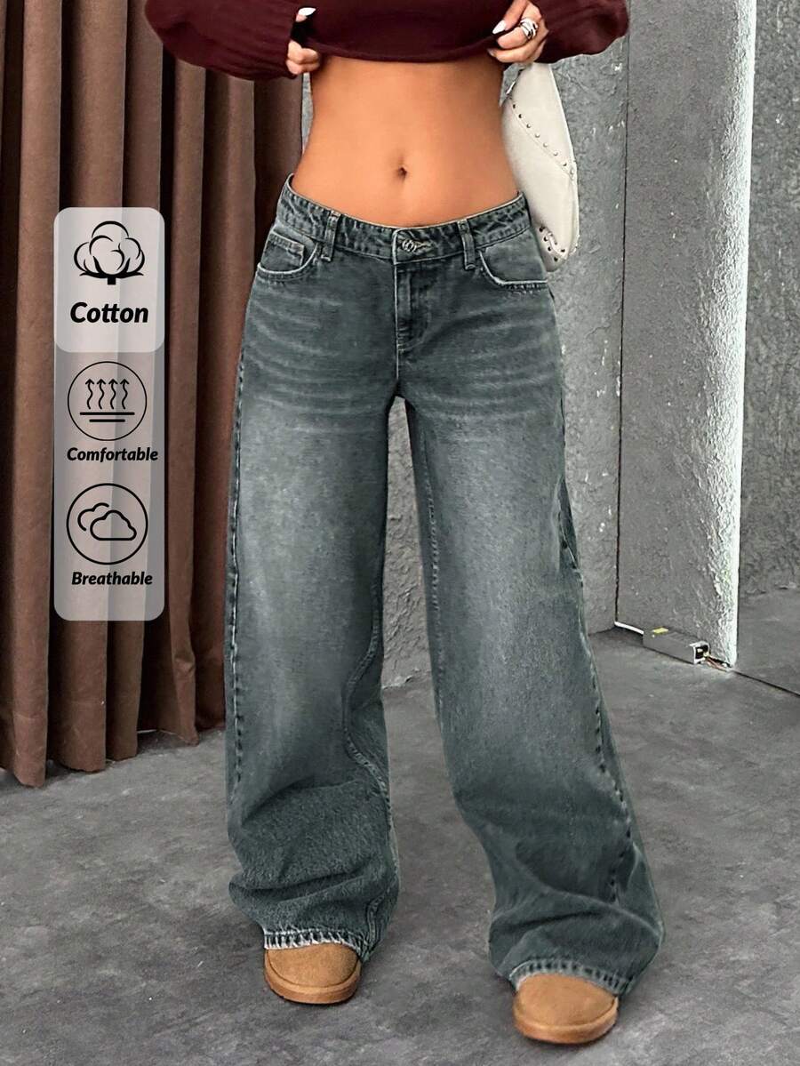 EURMUSE LOW RISE WIDELEG Y2K STYLE GREY JEAN - Light Wash - View 1