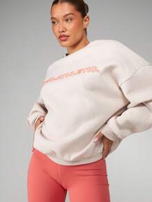 MISSGUIDED MSGD 运动运动衫圆领超大男友风落肩秋冬舒适休闲街头家居服套头衫 - 杏色 - 查看 5