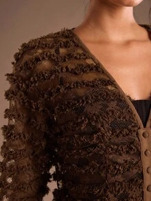 Glamine Women's Autumn Knitted Embroidered Lightweight Jacket - Brown - View 6