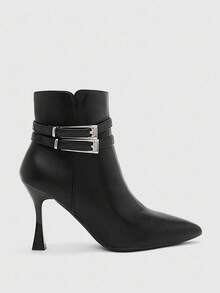 CUCCOO BIZCHIC Botas de tacón alto de color negro para mujer, estilo botín para uso diario