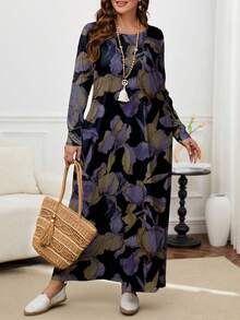 Modelyn Plus Size Long Sleeve Round Neck Dress, Suitable For Autumn/Winter