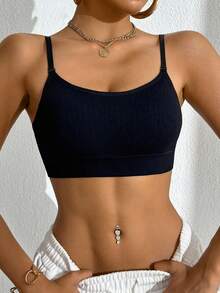 Women's Ribbed Black Backless Comfortable Casual Underwear - Black - View 1