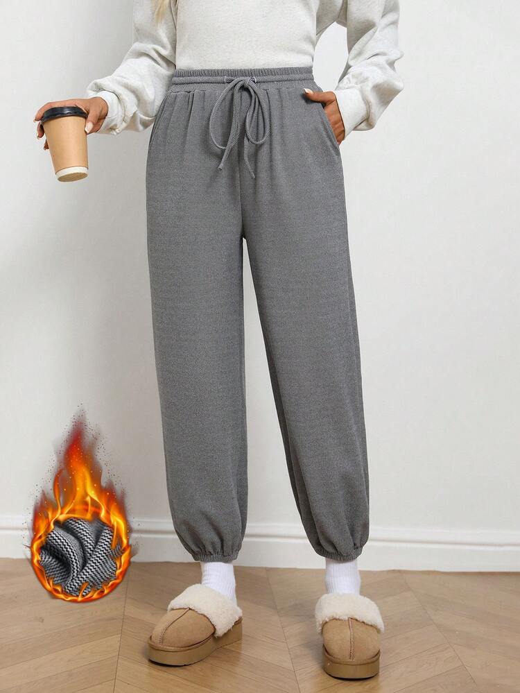Women's Solid Color Drawstring Waist Pockets Casual Jogger Pants Women's Autumn Winter Pants Going Out Pants