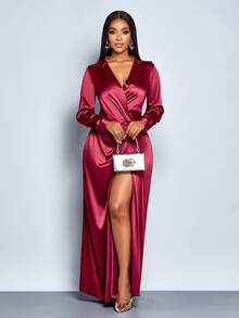 SOLERSUN Elegant Burgundy Autumn Dining Dress For Women,Sparkly Red Homecoming Wedding Graduation Party Dress,Thanksgiving Christmas New Year Teacher Outfits - Red - View 5