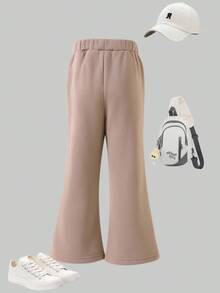 Young Boys' Casual Contrast Color Patchwork Thermal Lined Pants, Comfortable & Versatile For Back To School, Autumn/Winter - Khaki - View 3