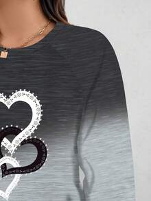 EMERY ROSE Casual Minimalist Ombre Heart Print Crew Neck Long Sleeve Long Loose Fit Plus Size Women Sweatshirt, Fall/Winter, Grey Women Dresses Casual Dresses For Women Long Sleeve Heart Dress - Multicolor - View 6