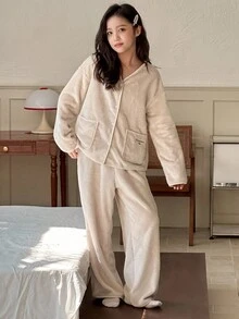 DAZY 青少年女孩休闲家居服睡衣，秋季 - 杏色 - 查看 2