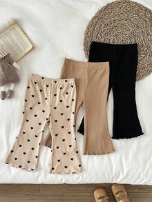 LMoss Kids 3件套女婴针织纯色心形图案连体衣和喇叭裤套装