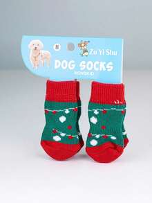 PETSIN 1款宠物卡通袜子，圣诞袜（圣诞老人、驯鹿、雪人图案），防滑爪套，防滑防污，圣诞宠物用品 - 彩色 - 查看 27