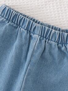 SHEIN Playful Pals 2 件套女婴休闲百搭长袖夹克和蝴蝶结刺绣裤子套装适合春秋冬季日常穿着 - 黑色 - 查看 9