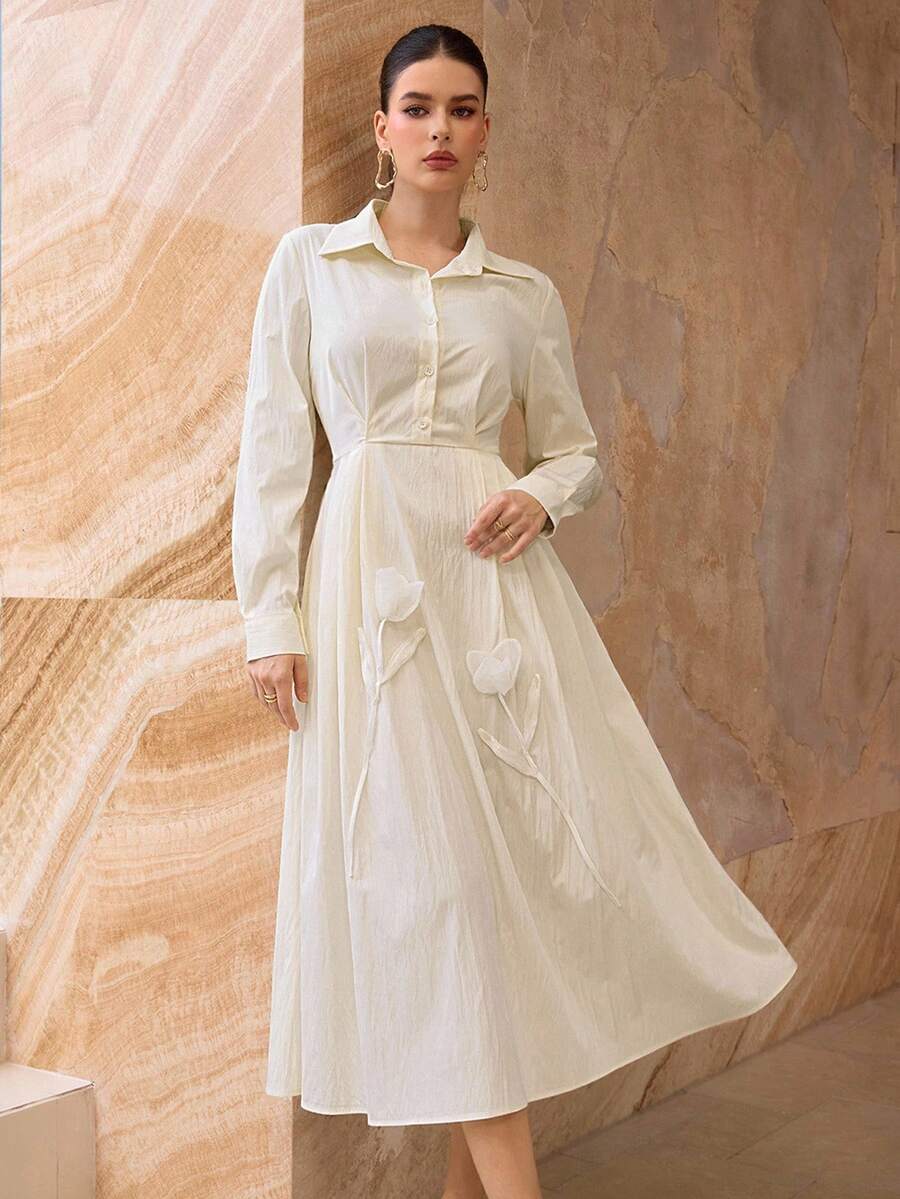 Modelyn Váy dài thường ngày in hoa 3D dành cho nữ - Màu be - Xem 1