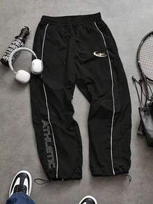 Manfinity Sport Corelite Quần thể thao nam dáng rộng, in chữ, có dây rút, thoáng khí, thấm hút mồ hôi, nhẹ, thoải mái, ống rộng, thiết kế tối giản, ôm sát, thích hợp cho tập luyện thể thao, tập gym. - màu đen - Xem 3