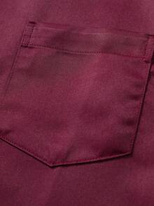 Manfinity Mode Plus Size Men Solid Color Front Button Business Casual Long Sleeve Shirt, Fall - Burgundy - View 6