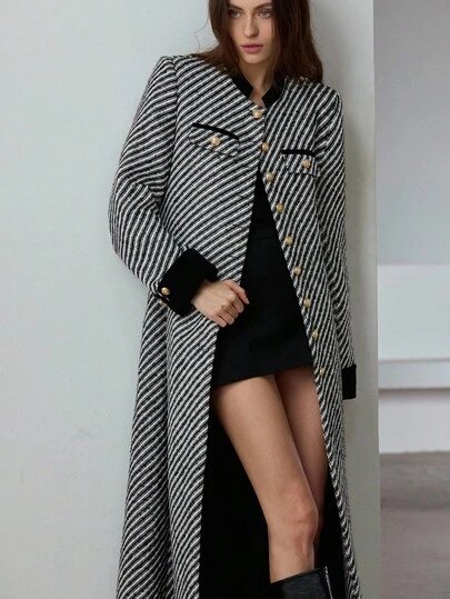 Aveloria Modichic 粗花呢面料，纽扣装饰，拼布设计，优雅精致的女士长款开衫