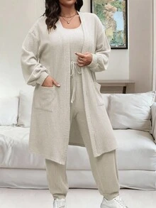 Vionelle Bộ đồ liền thân màu trơn thường ngày cỡ lớn 2 món - Màu be - Xem 4