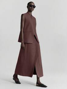 Ontre 女士都市风格抗皱面料西装套装，包括西装外套、背心和裙子，通勤装，宽松版型，商务休闲装，办公室装 - 棕色 - 查看 5