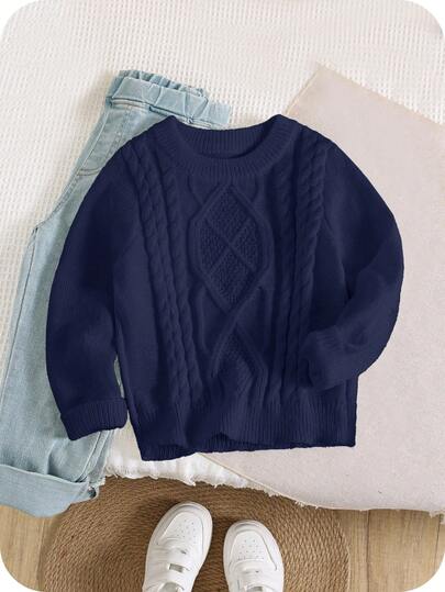 SHEIN 1 pieza Suéter de cuello redondo holgado y casual para niños, adecuado para atuendos infantiles, ropa de niño, conjunto de regreso a la escuela, apropiado para fiesta de cumpleaños, fiesta de noche, boda, bautizo, ceremonia de apertura escolar, uso diario, viaje, deportes, temporada de otoño/invierno