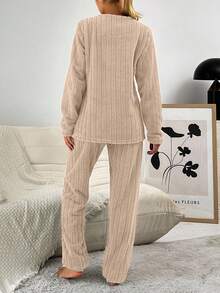 SHEIN Cottnline Women's Panda Embroidered Top And Pants Pajama Set - Camel - View 2