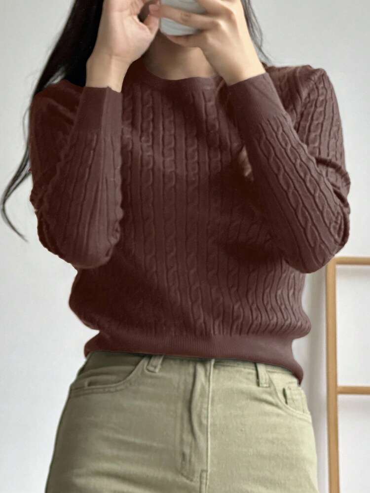 Braided Knit Sweater Undershirt Design, Slim Fit Short Sweater For Autumn/Winter