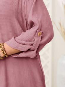 EMERY ROSE Plus Size Casual Solid Color Long Jacket/Winter - Pink - View 4