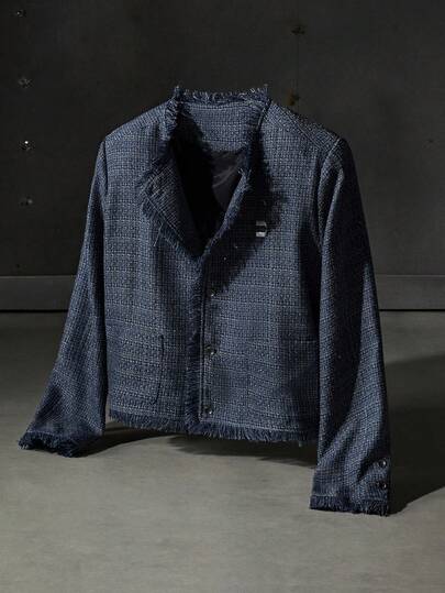 NEON BLANC Men's Plaid Long Sleeve Fringe Trim Casual Jacket, For Fall Winter