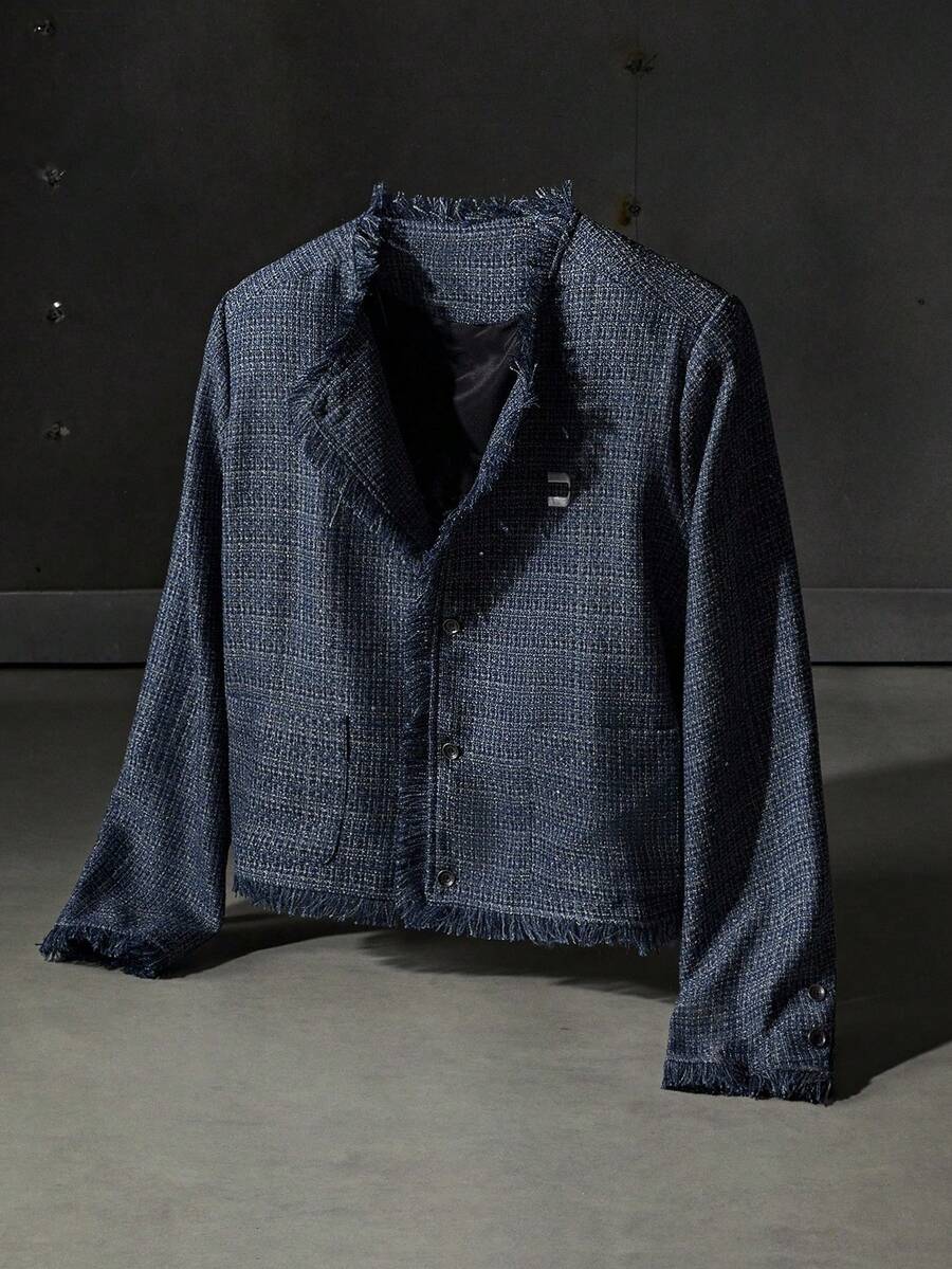 NEON BLANC Men's Plaid Long Sleeve Fringe Trim Casual Jacket, For Fall Winter