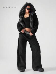 LYSMO SELECTION 2025 New Arrive Minimalism Fall Women's Winter Long Sleeve Zip-Up Hooded Faux Fur Jacket Winter Coat Women Outerwear Hooded Fur Coat Grunge And Punk Chic, Y2K Clothes For Going Out Outfits, Streetwear, And Stockholm Style Halloween Costumes