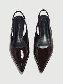 CUCCOO BIZCHIC Women's Simple Solid Color Pointed Toe Flats, Casual Commuter Basic Matching Coffee Color Backless Flat Shoes, Suitable For Workplace For Christmas Spring Shoes - Coffee Brown - View 2