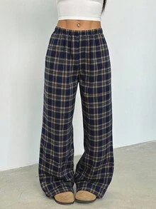 Sparklyn 2 件套青少年女孩休闲百搭格子宽松裤，适合学校、日常和街头穿着 - 黃色 - 查看 8