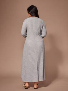 Lazeform Váy ngủ dài tay họa tiết tối giản, thoải mái, cỡ lớn dành cho nữ, trang phục ấm áp, mùa thu và đông - Xám - Xem 2