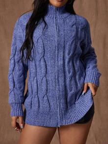 Rustia Chaqueta de punto con cremallera de talla grande, corte holgado, nueva llegada de otoño/invierno - Azul - Ver 5