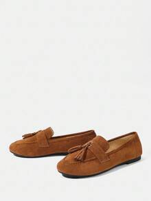 Styleloop 2025 New Fringe Decor Round Toe Casual Comfortable Versatile Elegant Women Flat Shoes - Brown - View 3