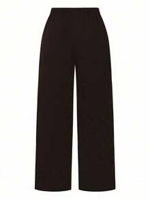 SHEIN CURVE+ 大码女式宽松阔腿休闲商务西装裤，纽扣设计 - 咖啡棕 - 查看 2