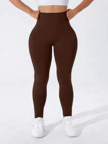 Rhythm Era 无缝高弹力运动健身紧身裤，黑色紧身瑜伽裤 - 咖啡棕 - 查看 4