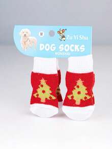 PETSIN 1款宠物卡通袜子，圣诞袜（圣诞老人、驯鹿、雪人图案），防滑爪套，防滑防污，圣诞宠物用品 - 彩色 - 查看 21