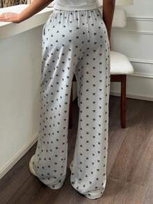 SHEIN Teen Girls' Bow Elastic Waist Loose Casual Sweatpants,Warm Pants/ For Autumn/Winter/Christmas,Holiday/Famliy Day/Happy New Year - Grey - View 4