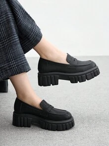 CUCCOO BIZCHIC 女士经典乐福鞋厚底平底鞋，舒适休闲一脚蹬鞋，适合通勤和日常穿着 - 黑色 - 查看 3