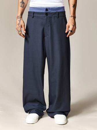 Street Life Pantalon casual ample à taille haute, à carreaux et poches, pour hommes, automne