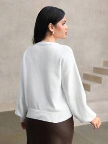 Lacomfia Sweater Wanita Bergaris Colorblock yang Modis & Elegan - Putih - View 6