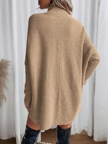 LanaWest Damen Lässiger einfarbiger Rollkragen Fledermaus Langarm Loose Pullover, Herbst/Winter - Khaki - Übersicht 2