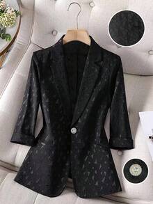 Franclia Women's Elegant Black Textured Suit Collar, Waist Slim Fit, Three-Quarter Sleeves Women's Jacket, Women's Suit Thin Jacketfall Clothes For Women Autumn  Winter Winter Clothes For Women Winter Clothes  Christmas New Year  Party Graduation Prom Cosplay Elegant Casual Luxury Going Out  Winter Winter Clothes For Women Elegant Fashionable Casual Commuting Business Office Daily Leisure All-Match Temperament Urban Teacher Professional Attire