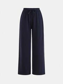 SHEIN Teen Girl Blue, Casual,Knit Loose Fit Trousers For Spring, Summer, Autumn And Winter,Home Wear