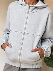 Tween Girl Baggy Casual Hooded Zip-Up Vintage Long Sleeve Sweatshirt, Suitable For Winter, Autumn, Halloween Fall - Light Grey - View 5