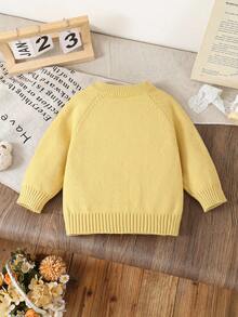 SHEIN Baby Girls Cardigans Knitted Long Sleeve Open Front Sweater, Suitable For Autumn/Winter, Light Yellow, Versatile For Daily Wear, Hand-Embroidered Design, Stylish And Elegant, Suitable For Daily, Home, Outdoor, Travel, And School Fall - Yellow - View 2
