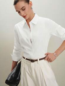 BizChic 白色翻领纽扣衬衫，百搭简约优雅女式衬衫，适合通勤、日常穿着、浪漫90年代复古风、圣诞节、新年、情人节、派对、海滩、毕业典礼、时尚、嘉年华、假日、婚礼宾客、早午餐、机场等多种场合。 - 白色 - 查看 7