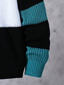 1pc Boys' Pullover Sweater, Classic Color Block Round Neck Loose Casual Style, Bright Colors, Neat Hem & Cuffs, Regular Thickness Smooth Texture, Suitable For Daily Casual Wear, Outdoor, School In Autumn/Winter Knit Sweater Blue Sweater Sweater For Tweens 8 Years Old Boy Knitwear - Multicolor - View 3