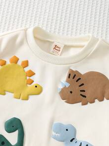 Cozy Pixies 男婴卡通3D恐龙图案针织柔软圆领长袖套头衫