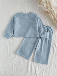 SHEIN Vintaside Kids Baby Mädchen Lässiges, vielseitiges Set aus Langarm-Top mit Schleifendekor und Hose, geeignet für Frühling, Herbst, Winter, Innen- und Außenbereich, Alltagskleidung