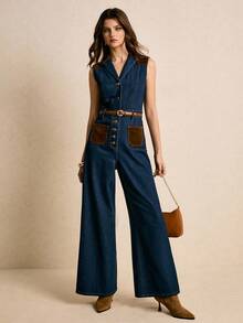 Poéselle Bộ áo liền quần denim ống rộng không tay kiểu vintage thời trang nữ, áo liền quần denim cho nữ, áo liền quần denim cho nữ, áo liền quần denim cho nữ. - Nhiều màu - Xem 4